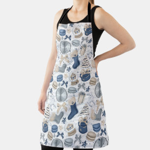 BLUE TAN GOLD WINTER STOCKINGS MACARONS TREES APRON