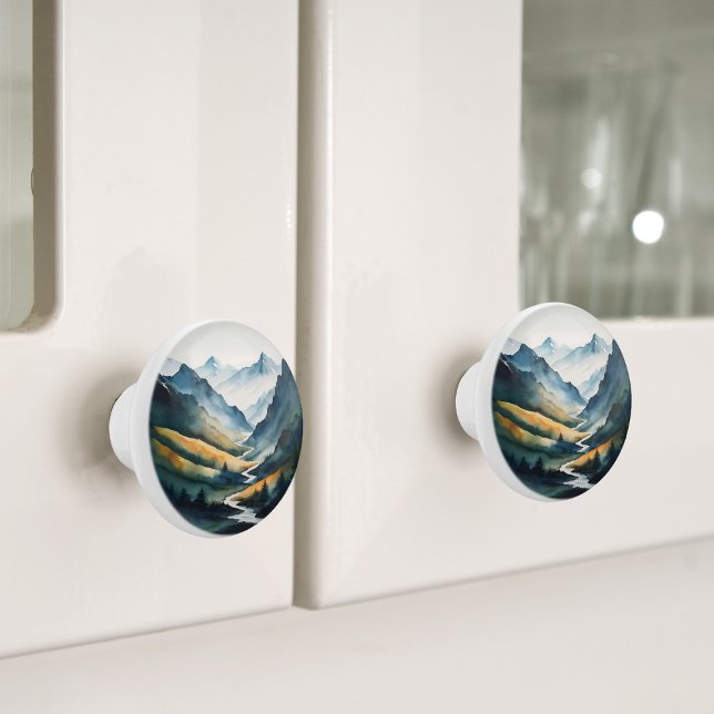 Blue Tan Mountain Scene Ceramic Knob (Creator Uploaded)