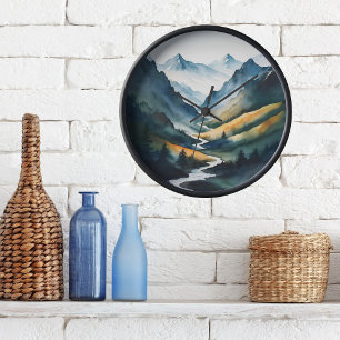 Blue Tan Mountain Scene Large Clock