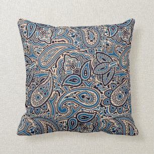Blue & Tan Paisley Throw Pillow