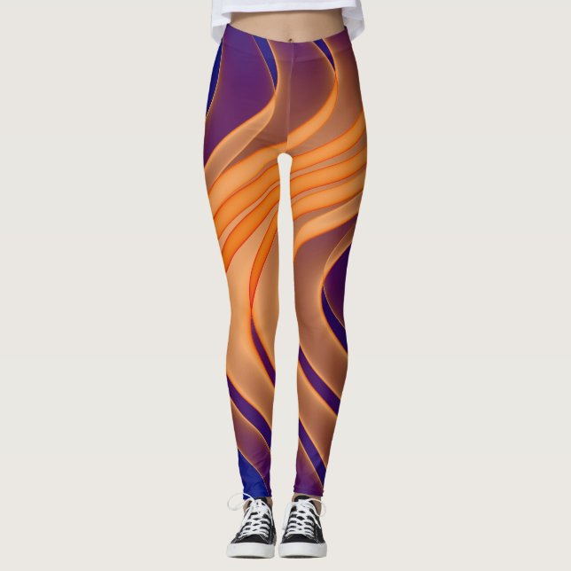 Blue Tan Purple Swirl Pattern Leggings (Front)