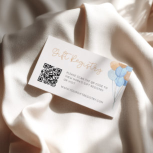 Blue Tan Teddy Bear Balloons Gift Registry Enclosure Card