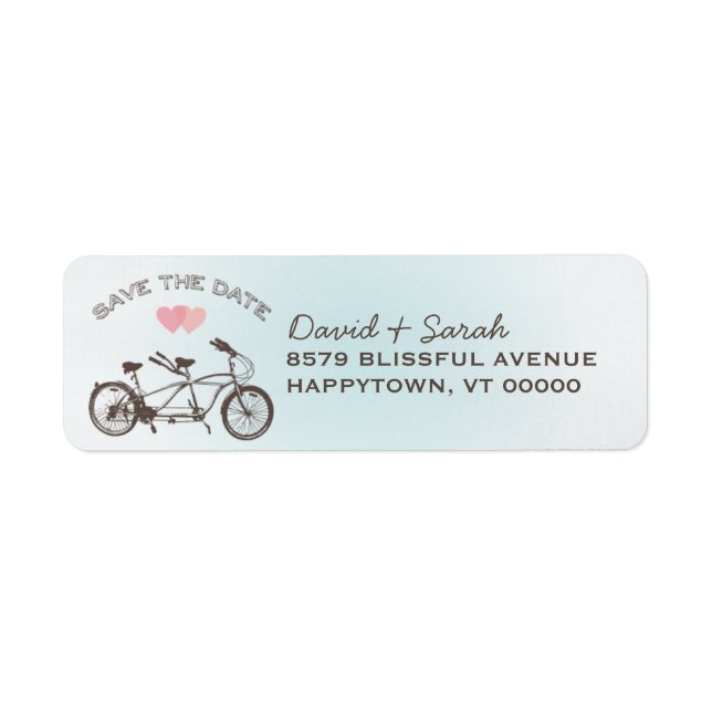 Blue Tandem Bicycle Save The Date  Label (Front)
