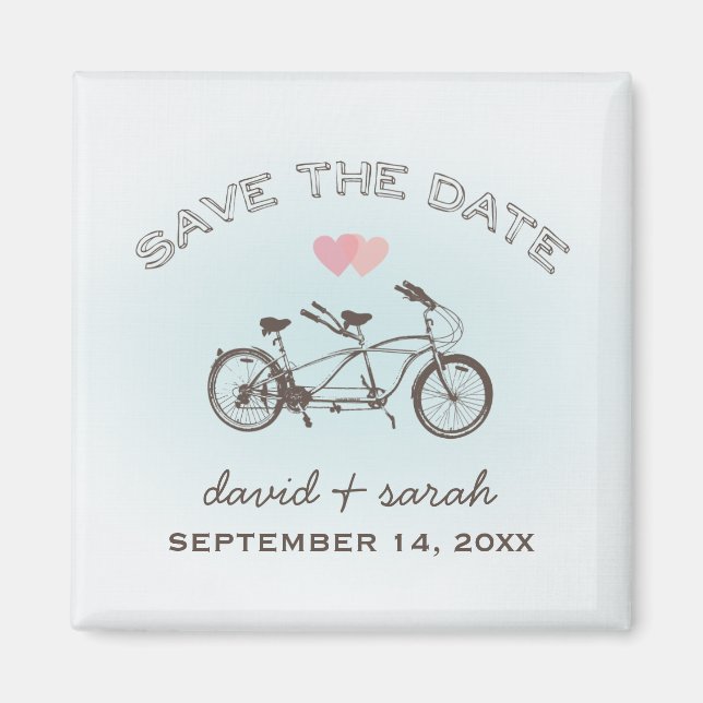 Blue Tandem Bicycle Save The Date Magnet (Front)