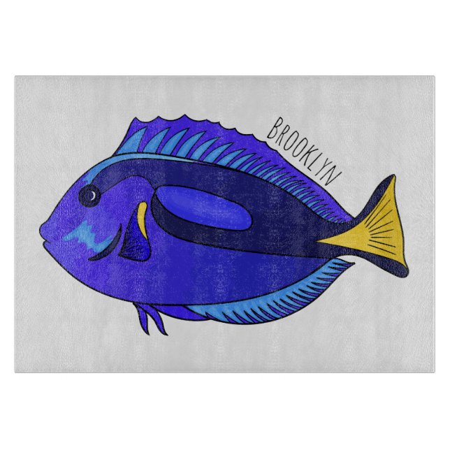 Blue tang fish cartoon illustration cutting board (Front)