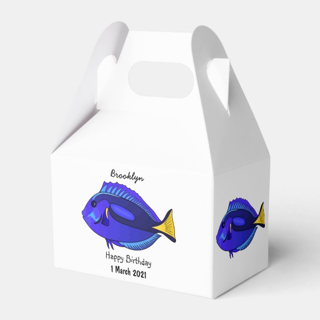 Blue tang fish cartoon illustration favour box (Front Side)