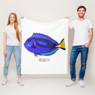 Blue tang fish cartoon illustration fleece blanket