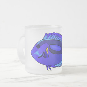 Blue tang fish cartoon illustration frosted glass coffee mug