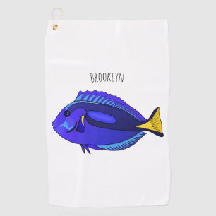 Blue tang fish cartoon illustration golf towel