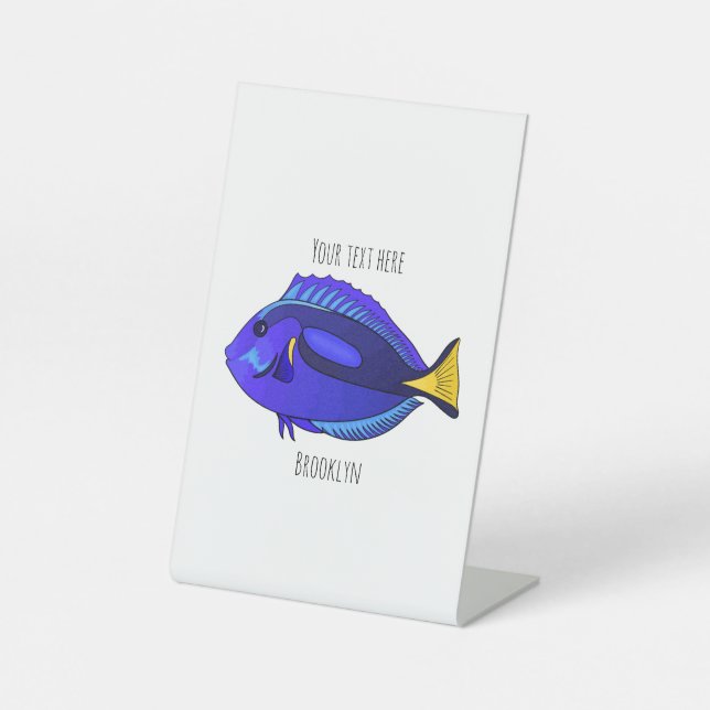 Blue tang fish cartoon illustration pedestal sign (Front)