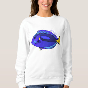 Blue tang fish cartoon illustration sweatshirt