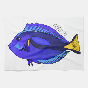Blue tang fish cartoon illustration tea towel