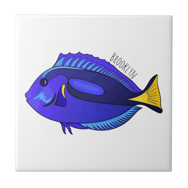 Blue tang fish cartoon illustration tile (Front)