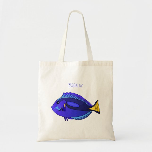 Blue tang fish cartoon illustration tote bag (Front)