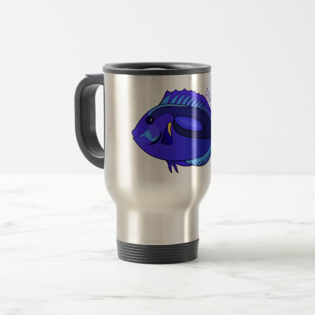 Blue tang fish cartoon illustration  travel mug (Front Left)