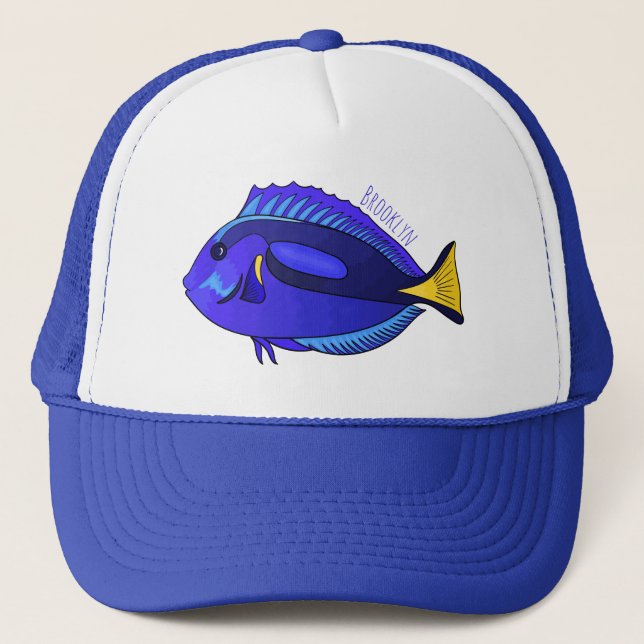Blue tang fish cartoon illustration  trucker hat (Front)