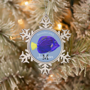 Blue tang fish  snowflake pewter christmas ornament