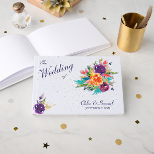 Blue Tangerine Floral Wedding Guest Book