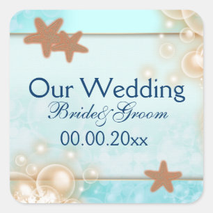 Blue tangerine wedding engagement favours square sticker