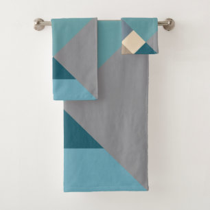 Blue Tangram Pattern Bath Towel Set