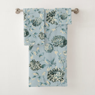 Blue Tansy Floral Silver Gray Bath Towel Set