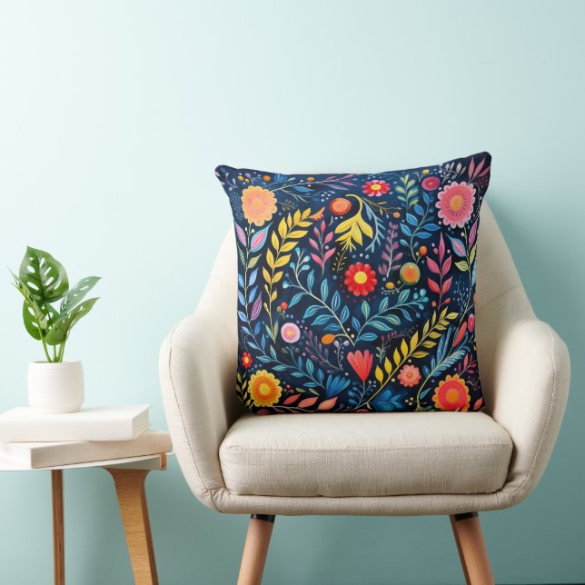 Blue tapestry floral throw pillow. cushion (Chair)