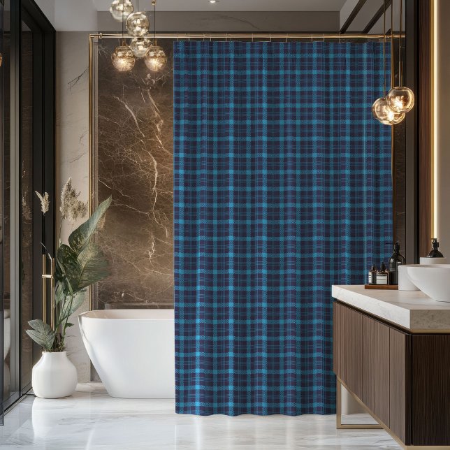 Blue Tartan Curtain Gift for His Bathroom Style (Blue Tartan Curtain Gift for His Bathroom Style)