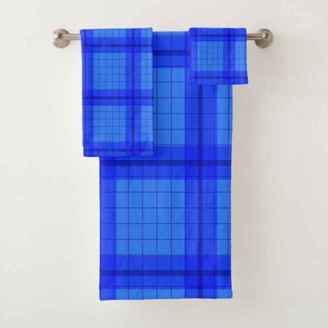 Blue Tartan Design Bath Towel Set (Insitu)
