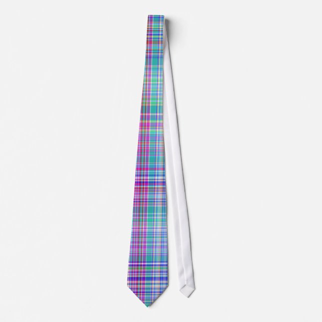 blue tartan pattern tie (Front)