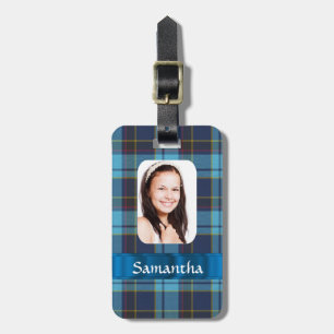 Blue tartan photo template luggage tag
