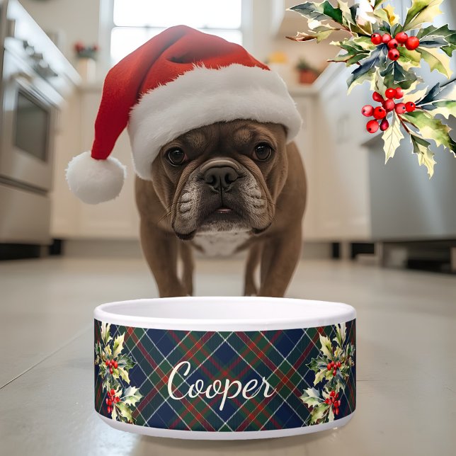Blue tartan Plaid Christmas Holly Name dog  (Creator Uploaded)