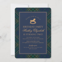 Blue Tartan Plaid Classic Rocking Horse Birthday