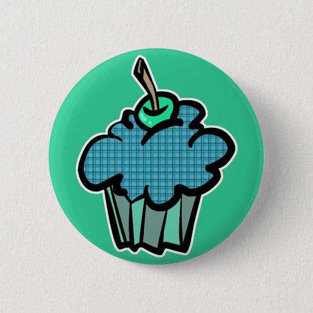 blue tartan plaid cupcake 6 cm round badge (Front)
