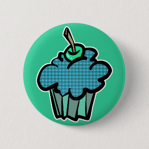 blue tartan plaid cupcake 6 cm round badge