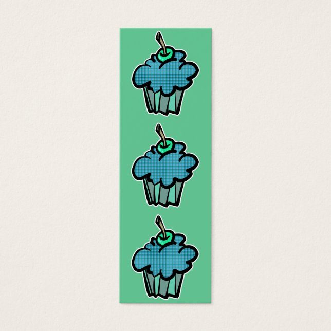 blue tartan plaid cupcake bookmark (Front)