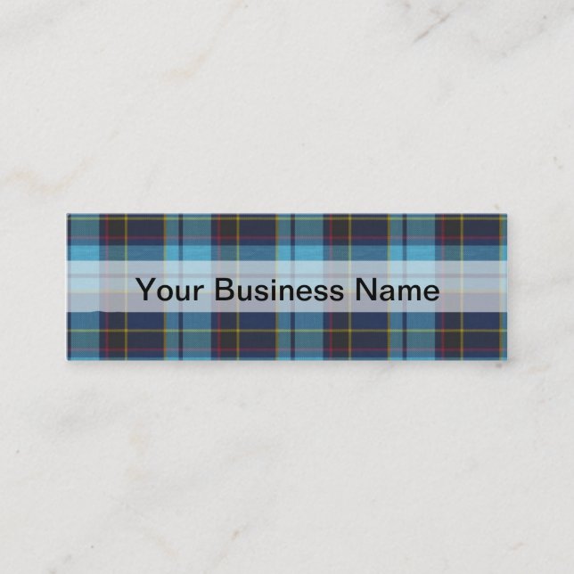 Blue tartan plaid mini business card (Front)