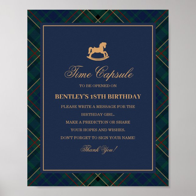 Blue Tartan Plaid Rocking Horse Time Capsule Poster (Front)