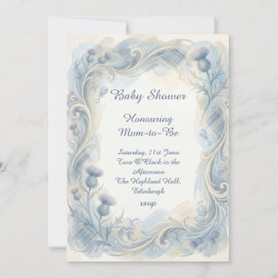 Blue Tartan Thistle Baby Shower Invitation