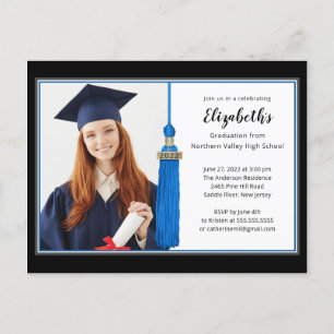 Blue Tassel Photo Graduation Party Invitation