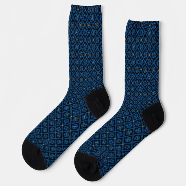 Blue Tatreez Henna Thobe Pattern Socks (Left)