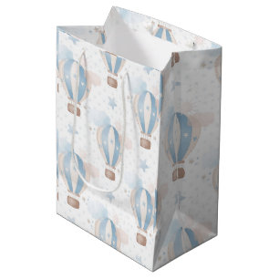 Blue Taupe Air Balloons Stars Clouds Boy Shower Medium Gift Bag