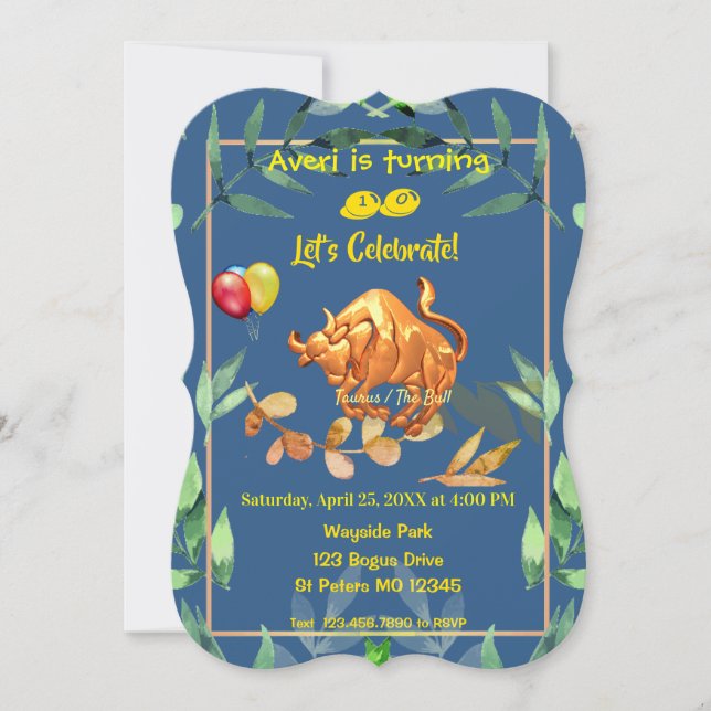 Blue Taurus  Birthday (April 20 – May 20) Invitation (Front)