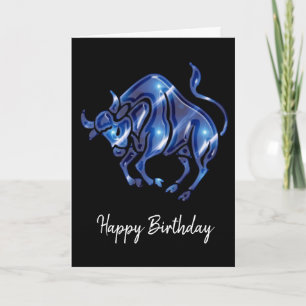 Blue Taurus Sign Birthday Card