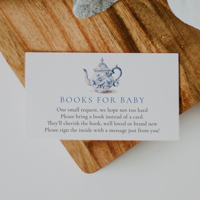 Blue Tea Party Baby Shower Book for Baby Enclosure Card (Creator Uploaded)