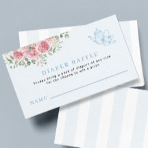 Blue tea party baby shower diaper raffle ticket