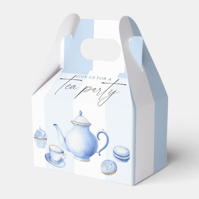 Blue Tea Party Baby Shower Favour Box (Front Side)