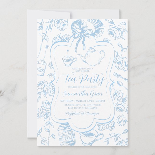 Blue Tea Party Baby Shower Invitation (Front)