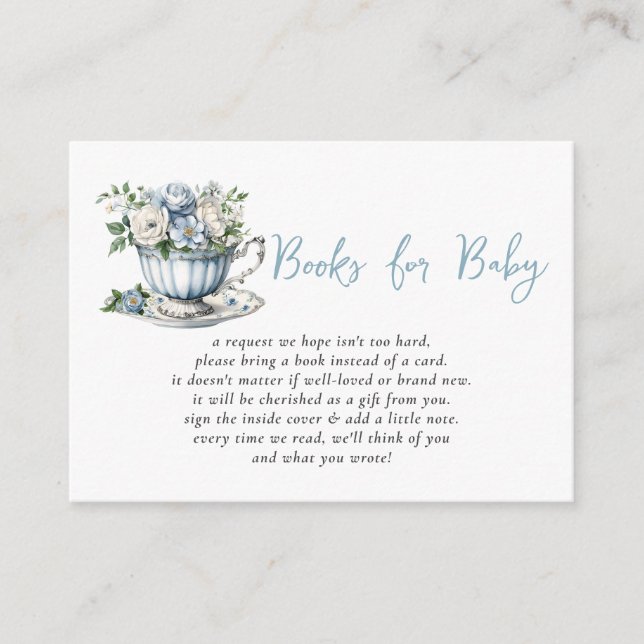 Blue Tea Party Boy Baby Shower Book Request  Enclosure Card (Front)