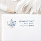 Blue Tea Party Return Address Label