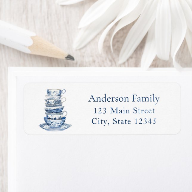 Blue Tea Party Return Address Label (Insitu)